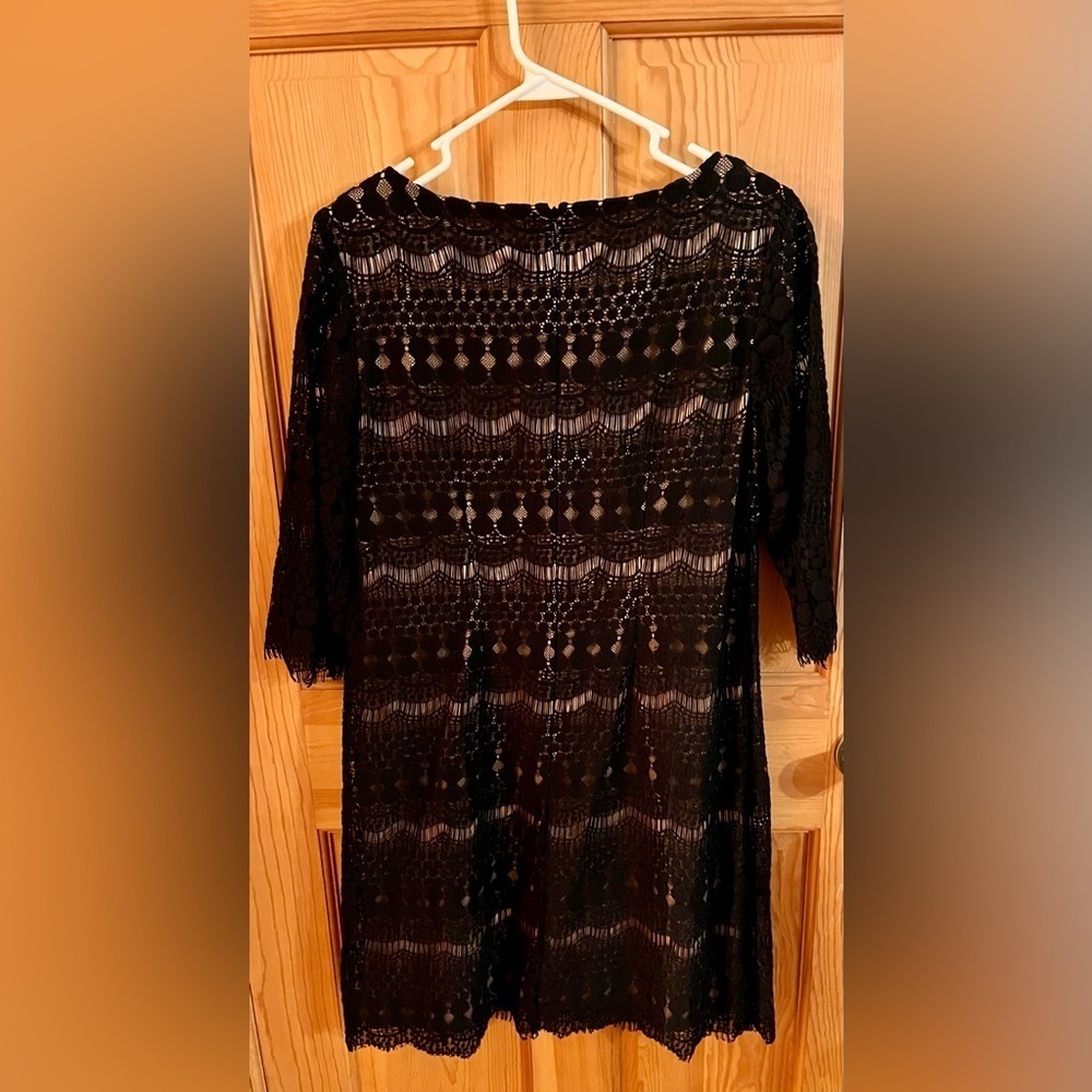 Jessica Howard Black Lace Sheath Dress Nude Lining 8 Cocktail LBD After 5 Party